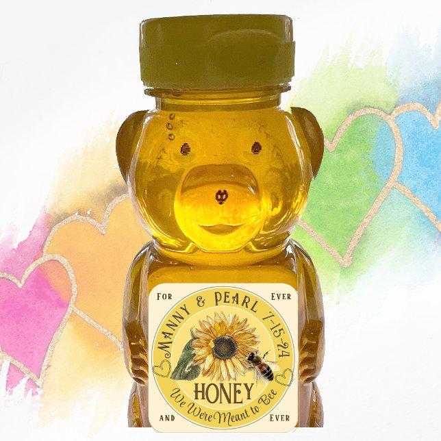 Adesivo Quadrado Sunflower com Bee mini Honey Bear Label Casamento (Criador carregado)