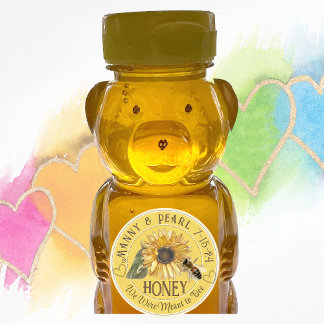Adesivo Quadrado Sunflower com Bee mini Honey Bear Label Casamento