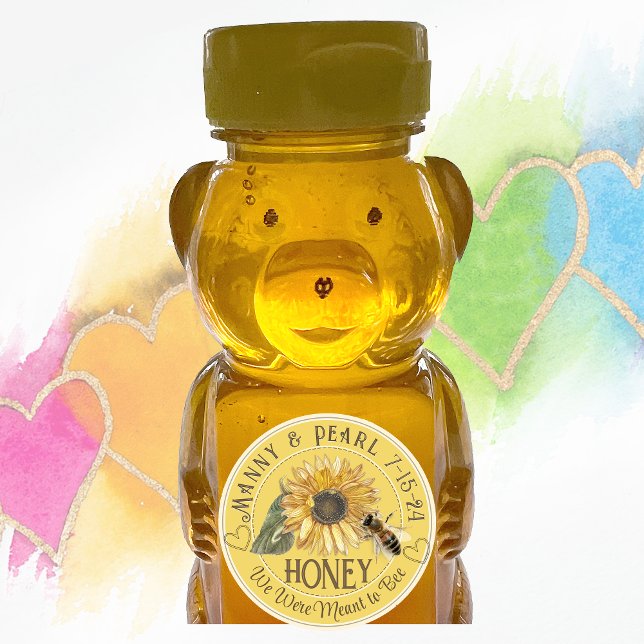 Adesivo Quadrado Sunflower com Bee mini Honey Bear Label Casamento (Criador carregado)