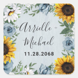 Adesivo Quadrado Sunflower Dusty Blue Country Rosa Rustic Casamento