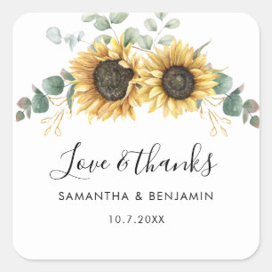 Adesivo Quadrado Sunflower Eucalyptus Greenery Casamento Obrigado