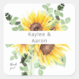 Adesivo Quadrado Sunflower & Eucalyptus MOD Floral Obrigado