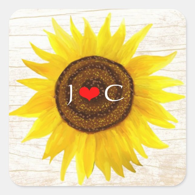 Adesivo Quadrado Sunflower on Birch Latido Rustic Country Casamento (Frente)