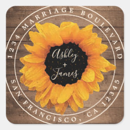 Adesivo Quadrado Sunflower Rustic Barn Wood Endereço de devolução