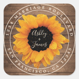 Adesivo Quadrado Sunflower Rustic Barn Wood Endereço de devolução