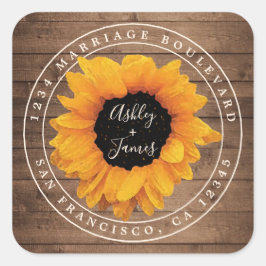 Adesivo Quadrado Sunflower Rustic Barn Wood Endereço de devolução