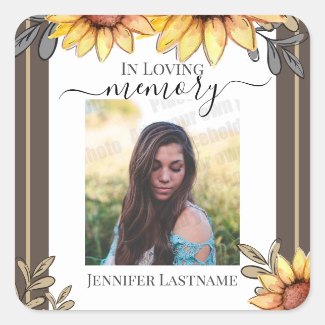 Adesivo Quadrado Sunflower Simple Photo Funeral Keepsasaame (Frente)