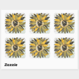 Adesivo Quadrado Sunflower Yellow Green Black Watercolor Style Art