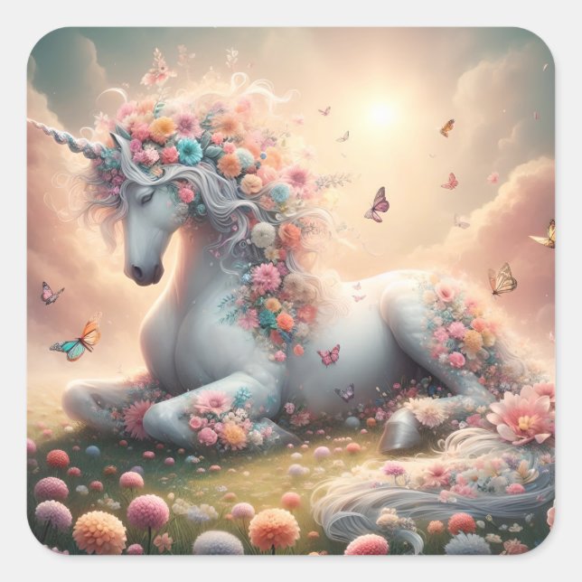 Adesivo Quadrado Sunny Spring Flows Unicorn (Frente)