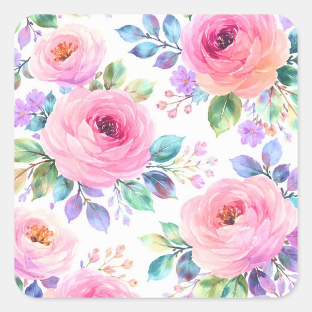 Adesivo Quadrado Sunrise Floral Boho Custom Name Design             (Frente)