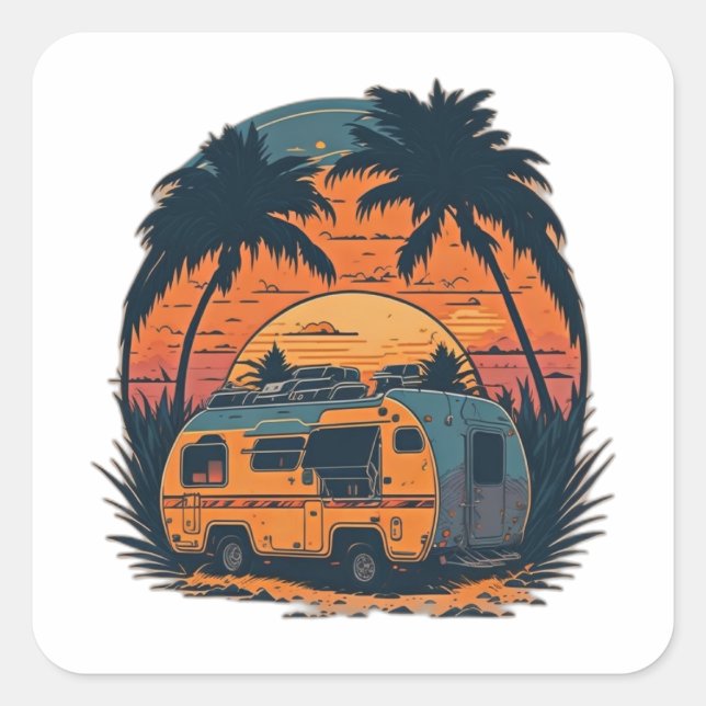 Adesivo Quadrado Sunset Beach Caravan (Frente)