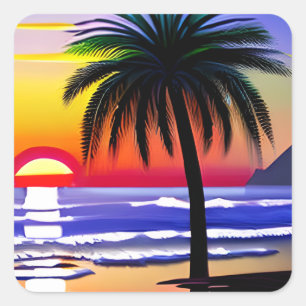 Adesivo Quadrado Sunset e Palm Tree Beachy AR