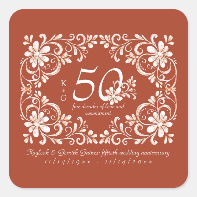 Adesivo Quadrado Sunset Rust Shabby Chic 50th Anniversary Sticker (Frente)