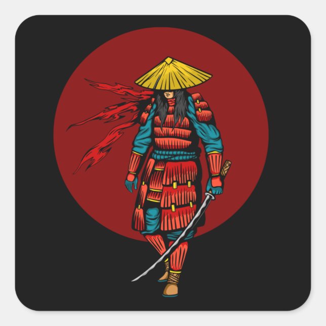 Adesivo Quadrado Sunset Samurai Warrior com Katana (Frente)