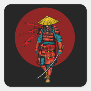 Adesivo Quadrado Sunset Samurai Warrior com Katana