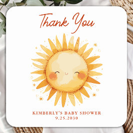 Adesivo Quadrado Sunshine Boho Cute Sun Baby Shower Thank You