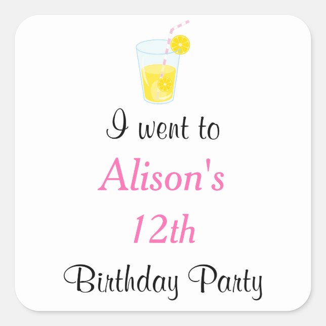 Adesivo Quadrado Sunshine e Lemonade Aniversário (Frente)