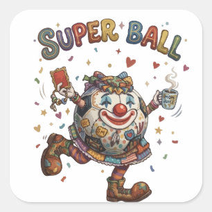 Adesivo Quadrado Super Bola Palhaço Personagem de Futebol Engraçad