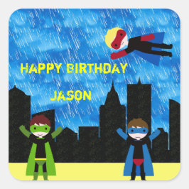 Adesivo Quadrado Super Hero Boys Bithday Party