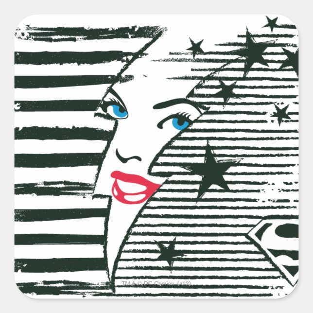 Adesivo Quadrado Supergirl Relâmpago com Rosto (Frente)