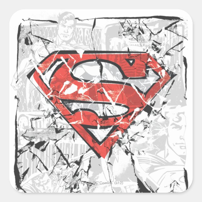 Adesivo Quadrado Superman Stylized | Crumpled Comic Logo (Frente)