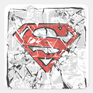Adesivo Quadrado Superman Stylized Crumpled Comic Logo