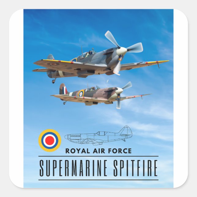 ADESIVO QUADRADO SUPERMARINE SPITFIRA - ROYAL AIR SQUADRON (Frente)