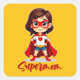 Adesivo Quadrado Supermom – Cute Mother Superhero Design