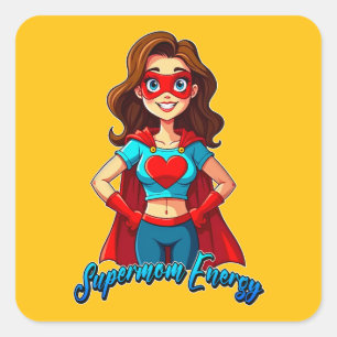 Adesivo Quadrado Supermom Energy – Strong Mother Illustration