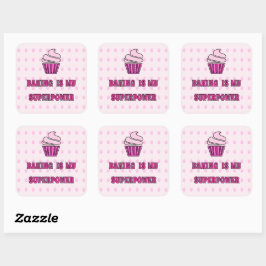 Adesivo Quadrado Superpotência de assar cupcake rosa