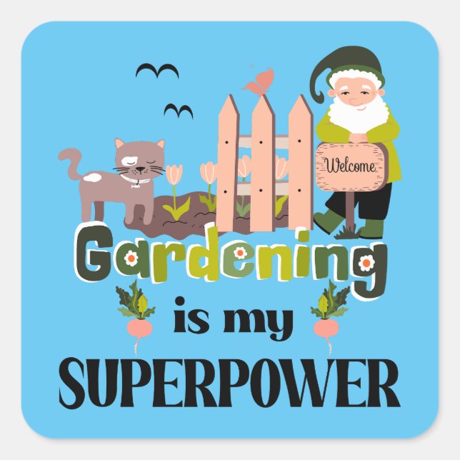 Adesivo Quadrado Superpotência de jardinagem, jardineiro-cúmulo (Frente)