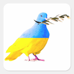 Adesivo Quadrado Suporte à Ucrânia Sticker Peace Dove Flag Ucranian