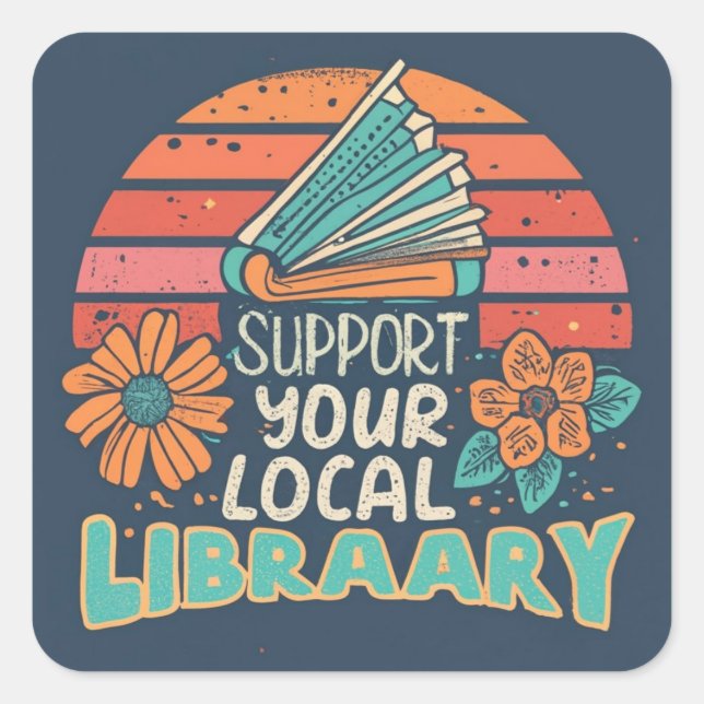 Adesivo Quadrado suporte ao quadrado da biblioteca local (Frente)