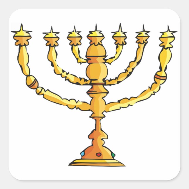 Adesivo Quadrado Suporte de Vela Menorá Dourada Judaica (Frente)