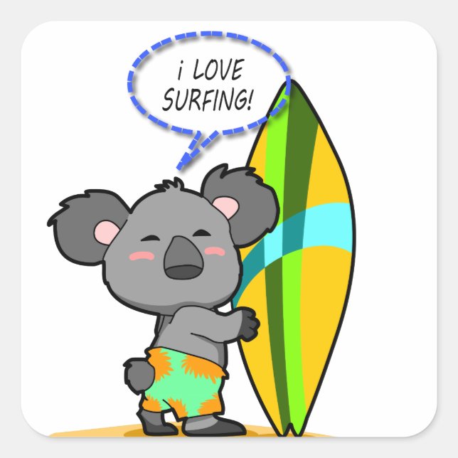Adesivo Quadrado Surf Koala Bear Sticker (Frente)
