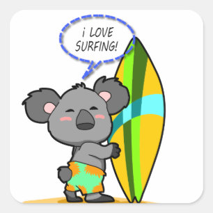 Adesivo Quadrado Surf Koala Bear Sticker