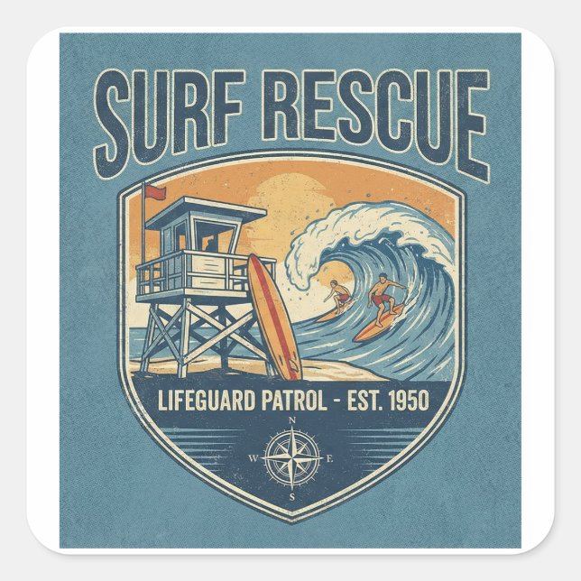 Adesivo Quadrado Surf Rescue Lifeguard Patrol Est 1950 (Frente)