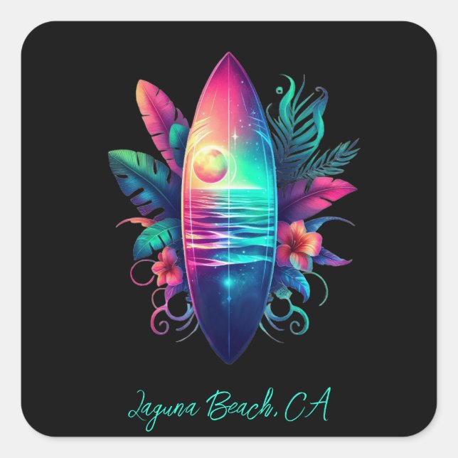Adesivo Quadrado Surfboard Tropical Beach- (Frente)