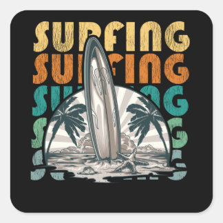 Adesivo Quadrado Surfe em Praia Sunset, Superfície de Surfe Vintage