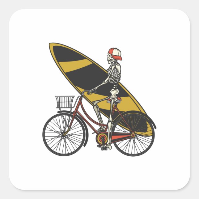 Adesivo Quadrado Surfer de Skeleton com surfboard (Frente)