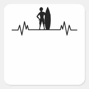 Adesivo Quadrado Surfer heartbeat ondas surfar em ondas de surfe