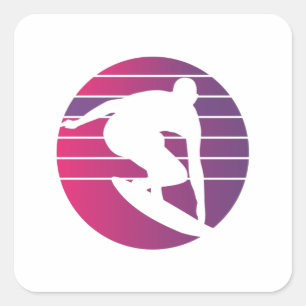 Adesivo Quadrado Surfer Retro Surfing Sunset