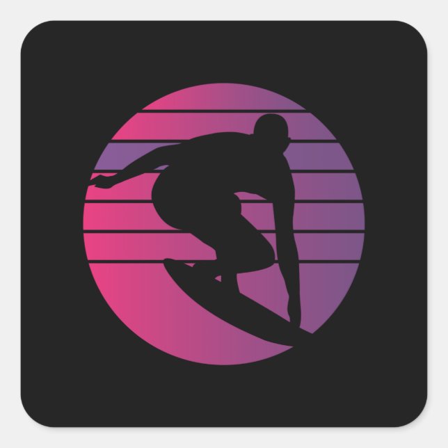 Adesivo Quadrado Surfer Retro Surfing Sunset (Frente)