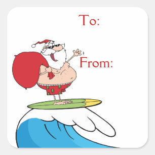 Adesivo Quadrado Surfing Santa Claus