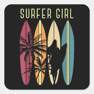 Adesivo Quadrado Surfista Garota Surfboard Surfing Women Surf Oce