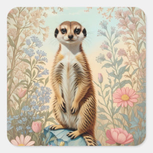 Adesivo Quadrado Suricate Pastel Floral Fofo