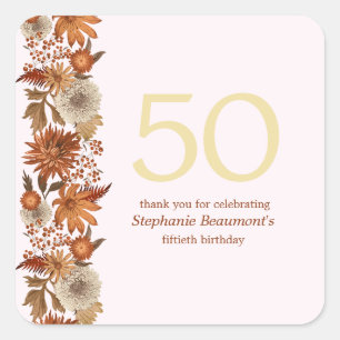 Adesivo Quadrado Surpresa da Flor de outono das mulheres 50º aniver