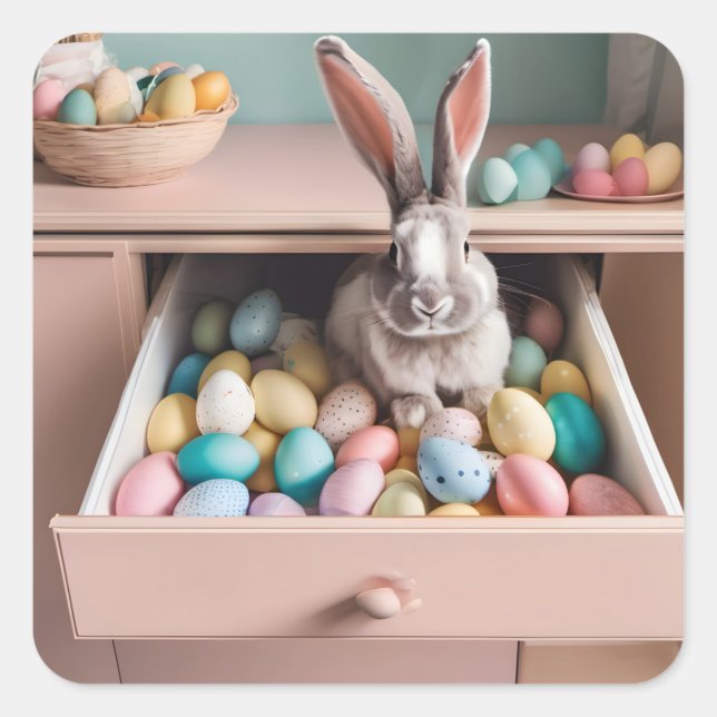 Adesivo Quadrado Surpresa de Bunny da Páscoa (Frente)