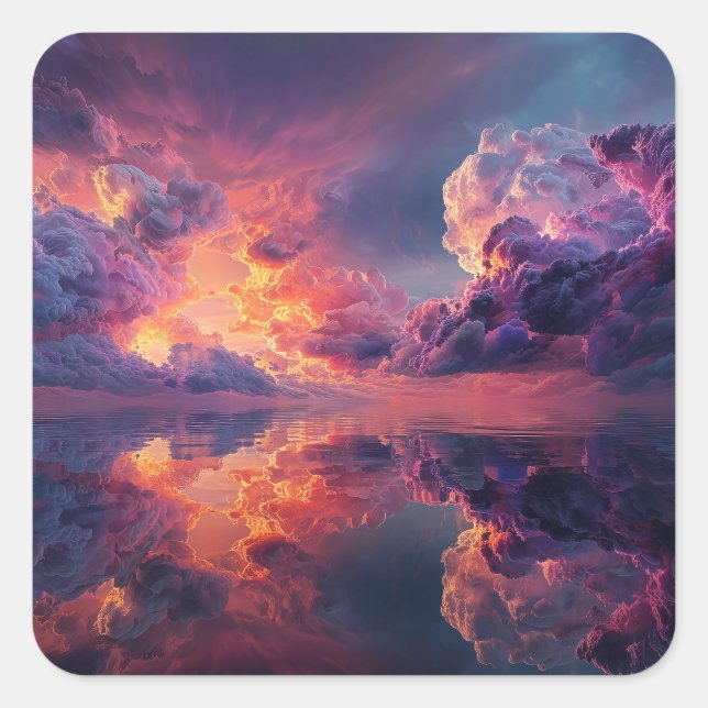 Adesivo Quadrado Surreal Dramatic Clouds With Fiery Sunset (Frente)