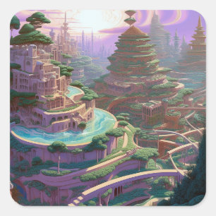 Adesivo Quadrado Surreal Fantasy City in USA